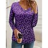 Women's 2025 Basic V-Neck Long Sleeve,Leopard  Printed Polyester Relaxed Fit Tee Shirt,Spring Autumn Casual Comfort Tops