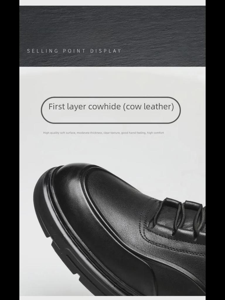 Men's Genuine Leather Sneakers: Trendy British Style Casual & Business Commuter Shoes with Round Toe.