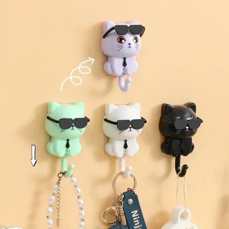 1PC cartoon sunglasses with creative hooks no holes no marks strong adhesive hooks cat hooks