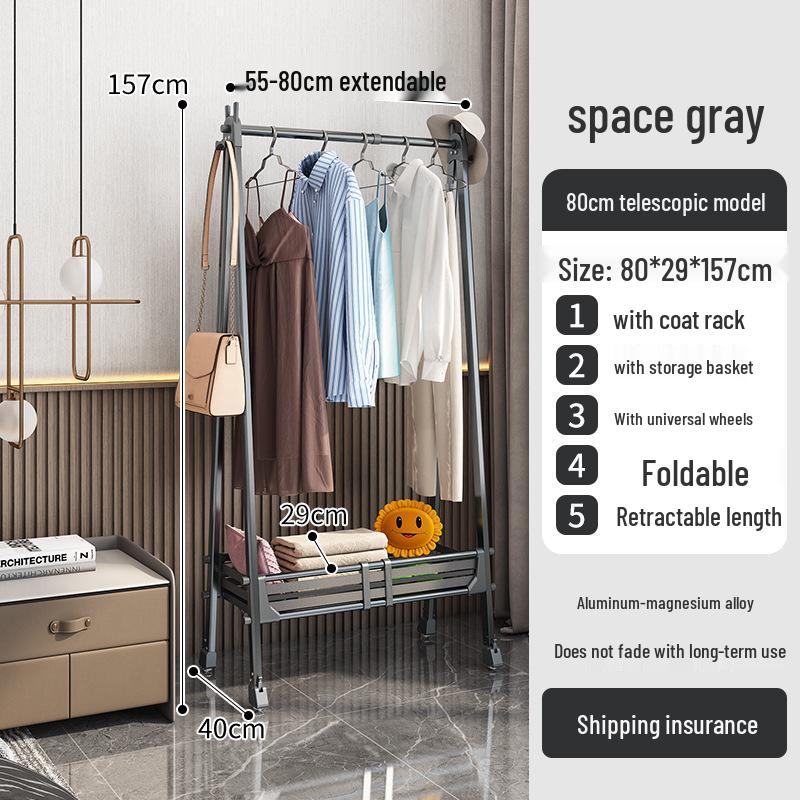 Aluminum Alloy Floor-Standing Folding Coat and Clothes Rack
