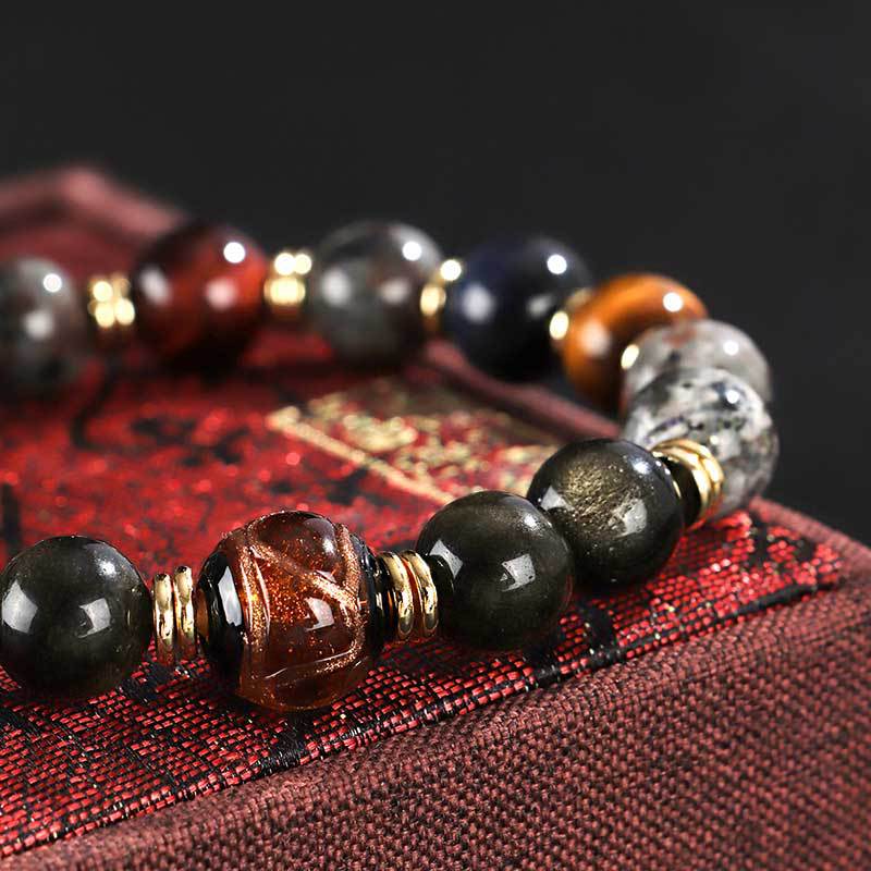 Black Myth Wukong Flame Stone Obsidian Beaded Couple Bracelet Original Design Yellow Tiger Eye Bracelet Explosive