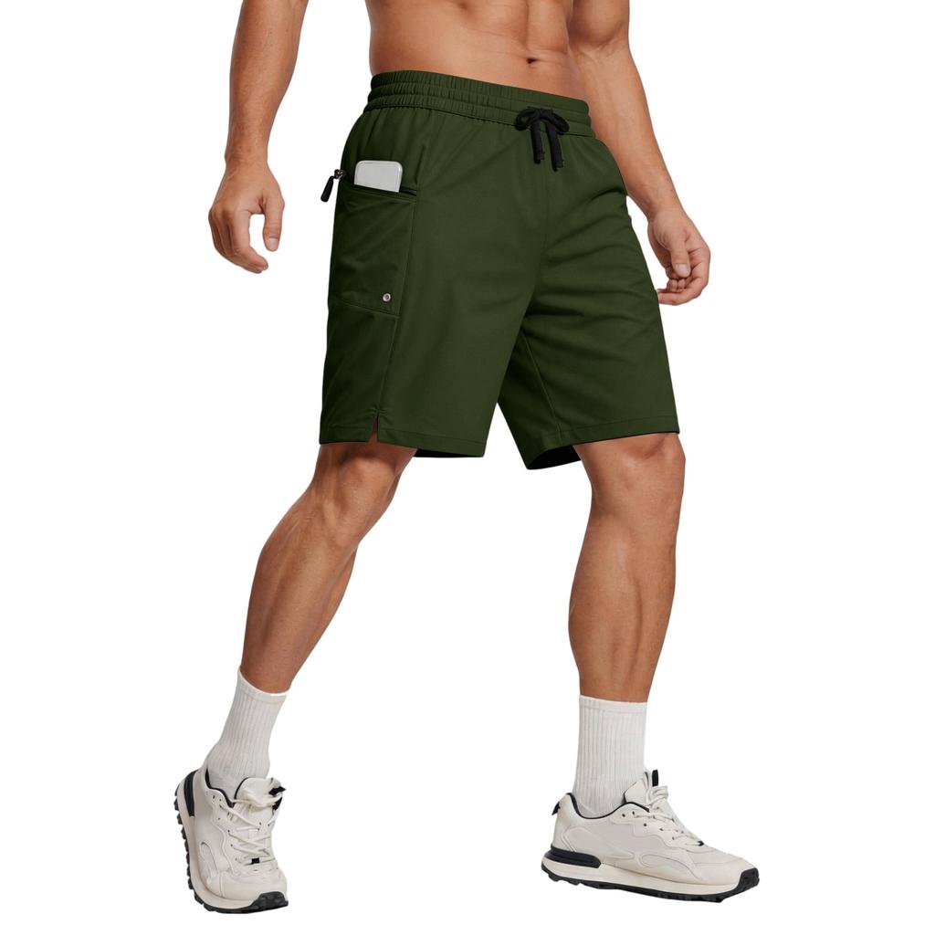 Men's Lightweight Quick Dry Sport Shorts with Zipper Pockets Elastic Waistband Breathable Fabric Casual Five Inch Inseam