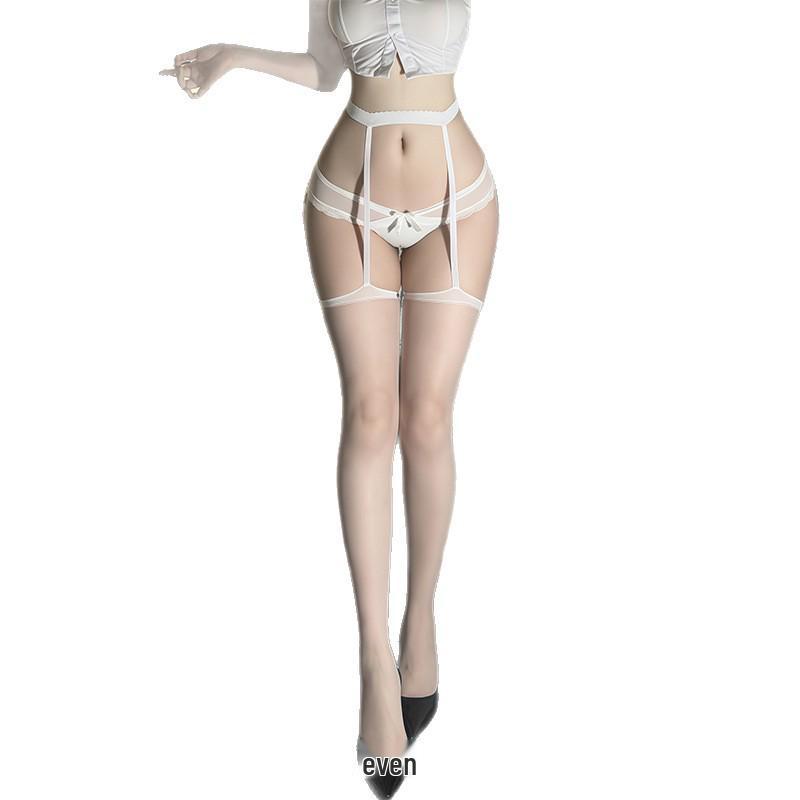 Collant erotici da donna a pezzo unico con reggicalze e calze autoreggenti bianche e nere