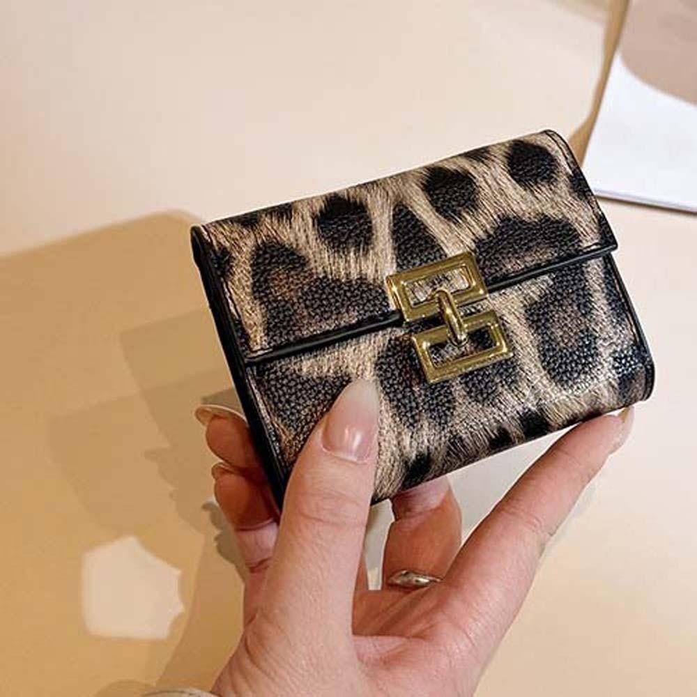 Texture Short Square Purse Portable PU Card Bag Versatile Leopard Print Wallet  Shopping