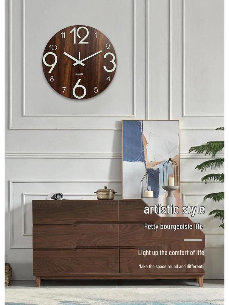 12" Luminous Silent Quartz Wall Clock - Creative Wooden Design for Living Room