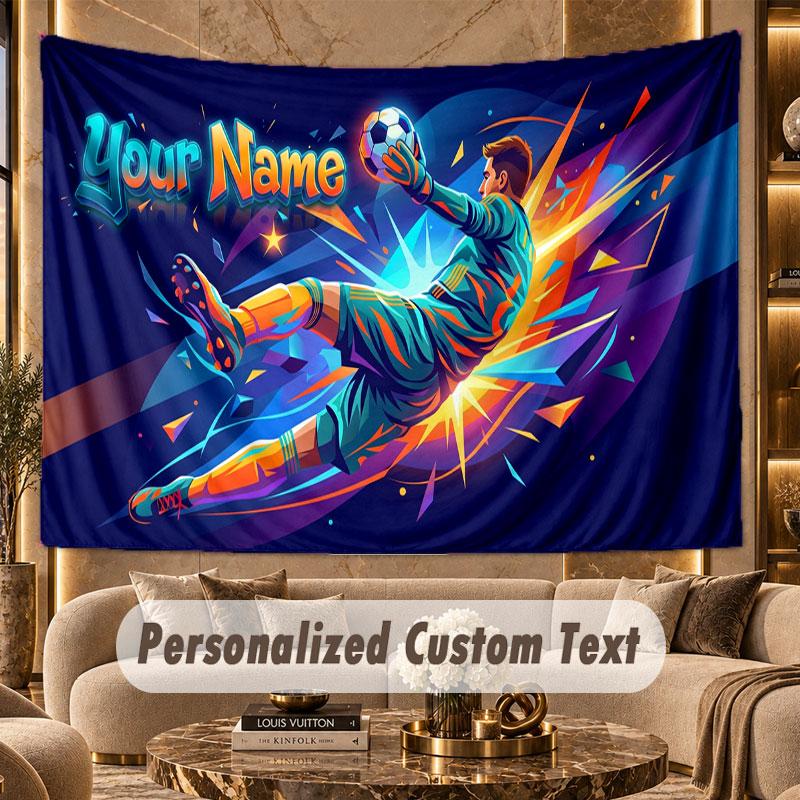 Soccer (81) Theme Wall Tapestry Customized With Name Text Personalized Hanging Tapestry For Bedroom Living Room Decor