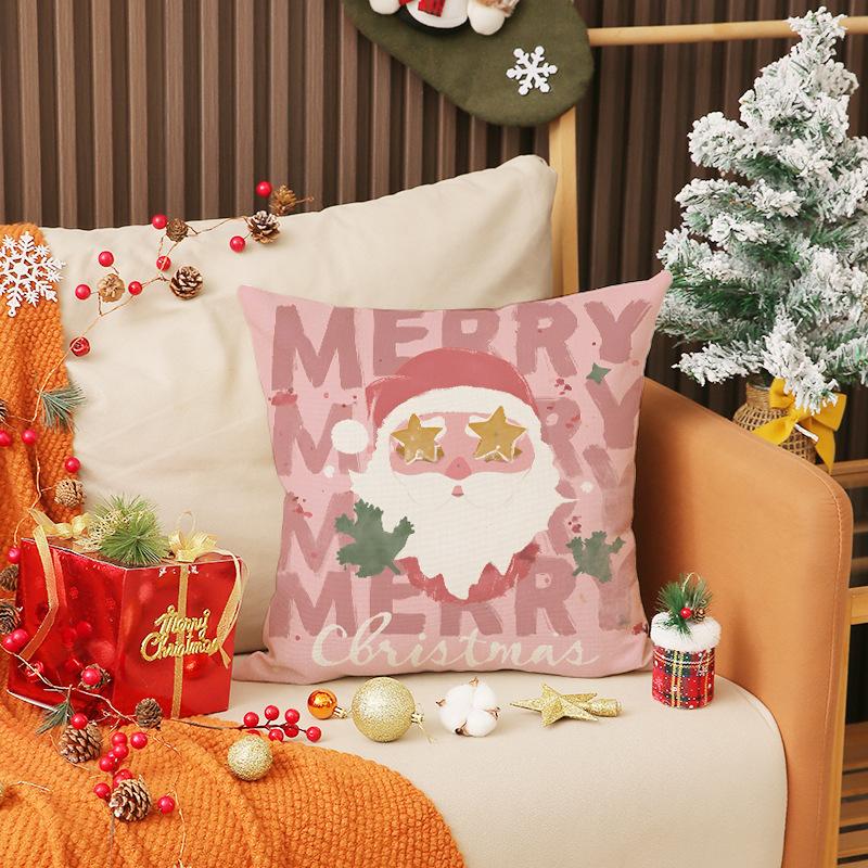 New Cartoon Cute Pink Christmas Pillow Case Gnome Old Man Printed Cushion Home Decoration Sofa Cushion
