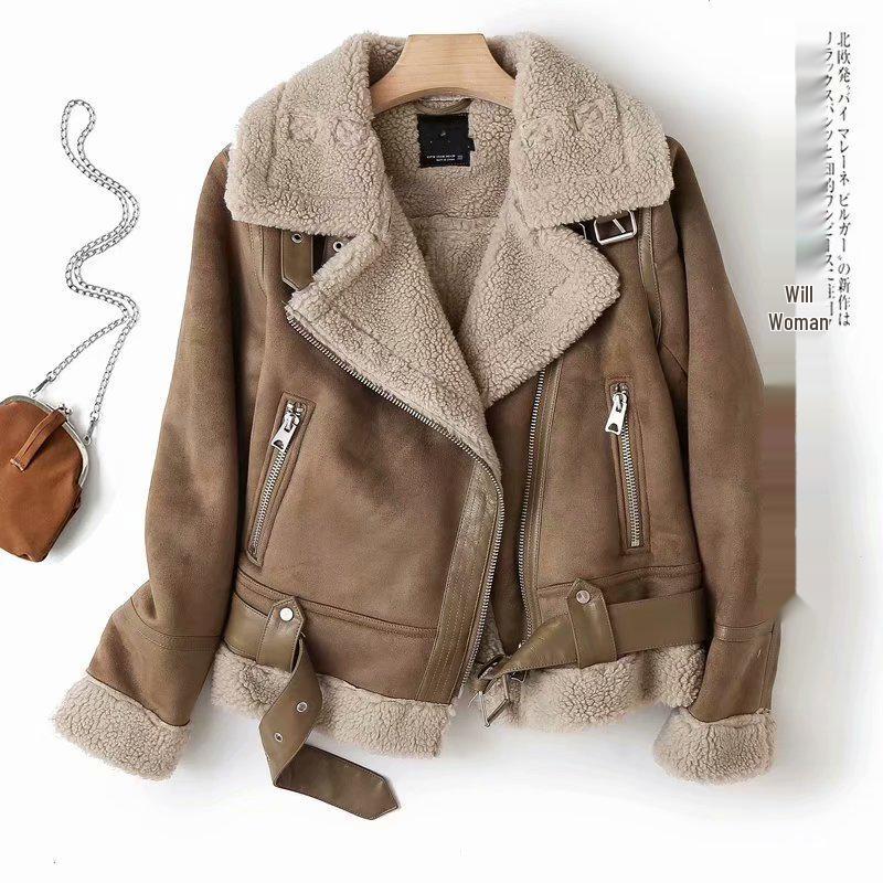 Damen Winter Wildleder Motorradjacke mit beidseitigem Pelzfutter