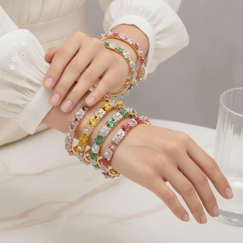 Vintage Hollow Out Flower Bracelet Traditional Women's Wrist Jewelry Filigree Enamel Bangle  Party