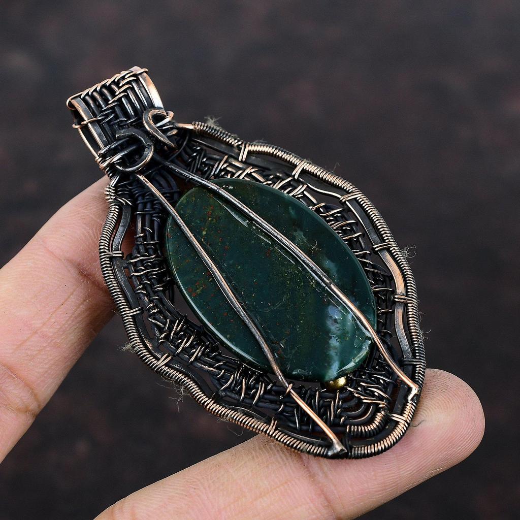 Bloodstone Pendant Copper Wire Wrapped Pendant Beautiful Copper Jewelry Handmade Pendant Wire Wrapped Jewelry Gift For Her Gemstone Pendant