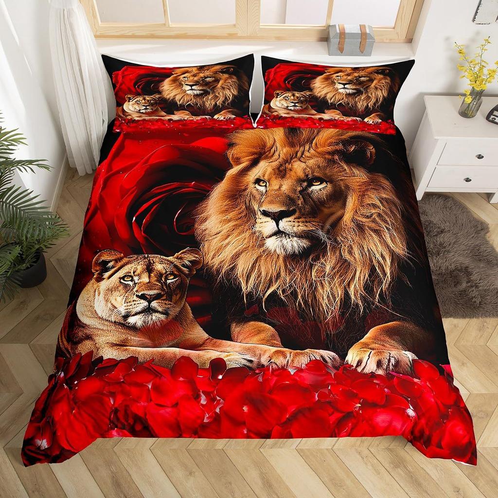 3D Lion Pattern Digital Printing Three-Piece Set Animal Duvet Cover Bed Sheet Bedding