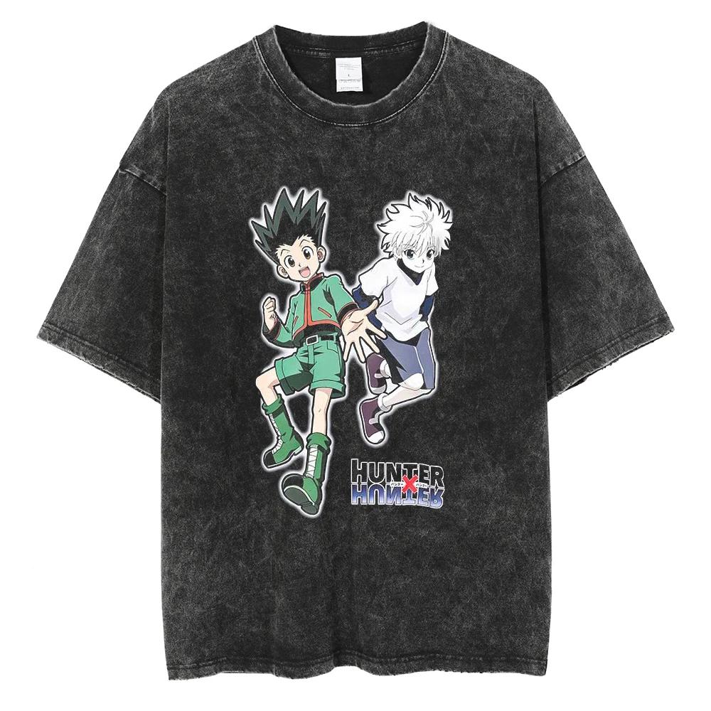 HUNTERHUNTER T Shirt Kurapika Manga Tshirt Men Women Hip Hop Washed Cotton Tshirt Clothing Summer Short Sleeve Tees Streetwear