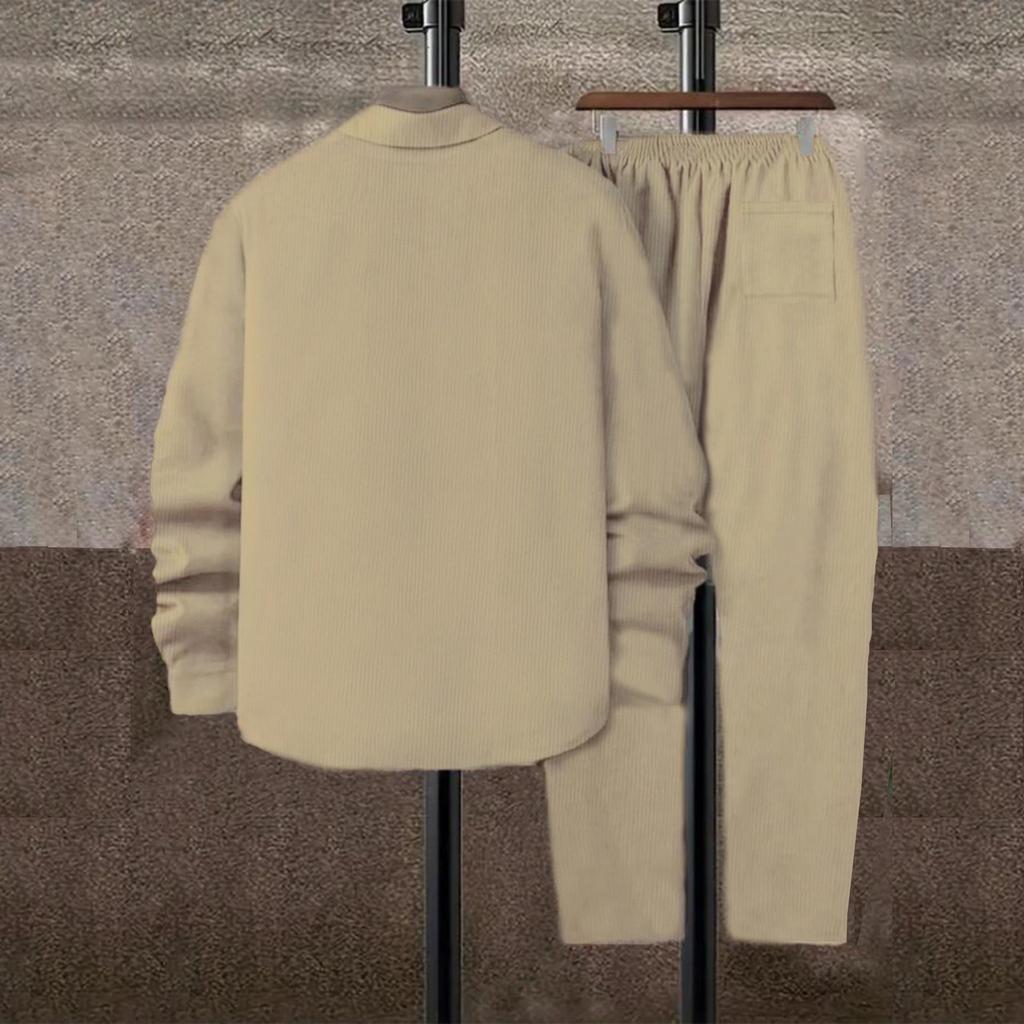 Solid Color Casual Men's Lace-Up Corduroy Set