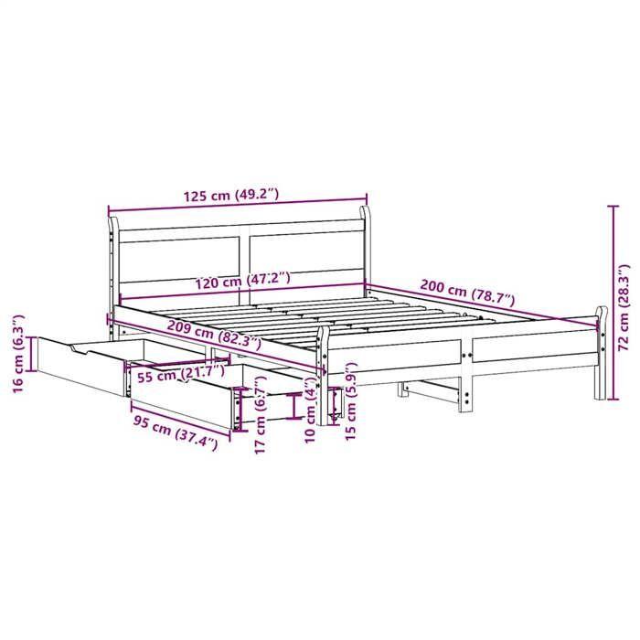 VidaXL Cadre de lit sans matelas 120x200 cm bois de pin massif 3309773