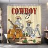 Vintage Western Schädel Gitarre Duschvorhang Lustiger Skelett Cowboy Howdy Gotisch Wilde Natur Wüste Duschvorhang Badezimmer Dekor