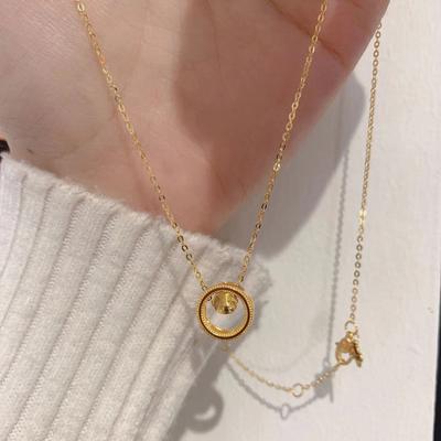 Katzenauge-Ring-Halskette, weibliches Temperament, leichte, luxuriöse goldene kleine Goldperlen-Schlüsselbeinkette