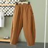 Calças Quentes Femininas Outono Inverno Linha Vertical Prensada Algodão Liso Acolchoado Cintura Elástica Fivela Casual Calças Cenoura