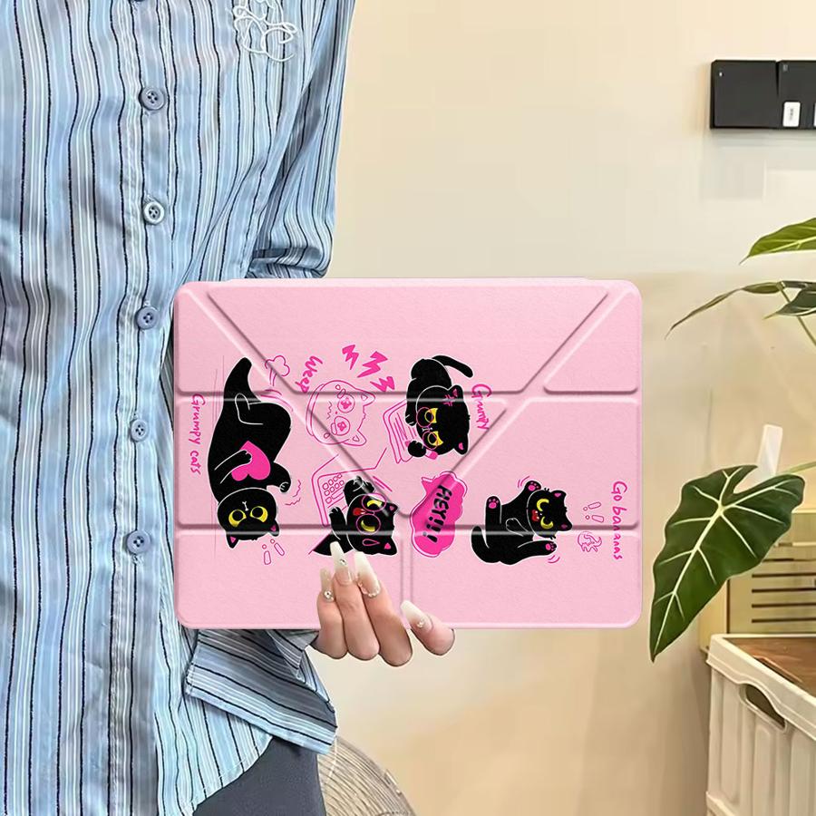 Black Cat Holder Cover Tablet Case For iPad Air 4 5 M3 M2 1 2 M4 11inch Pro 11th 10th 9th 8th 7th 12.9inch Mini 6 7 Pro 2025