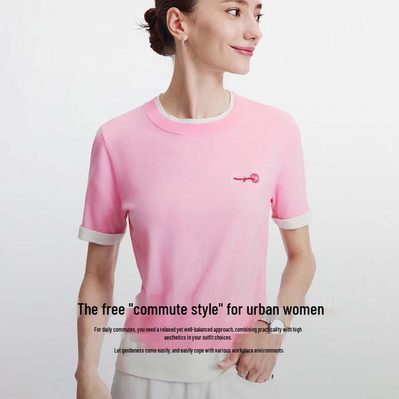 Navigare Women's Color Block Faux Two-Piece Knit Short Sleeve Top