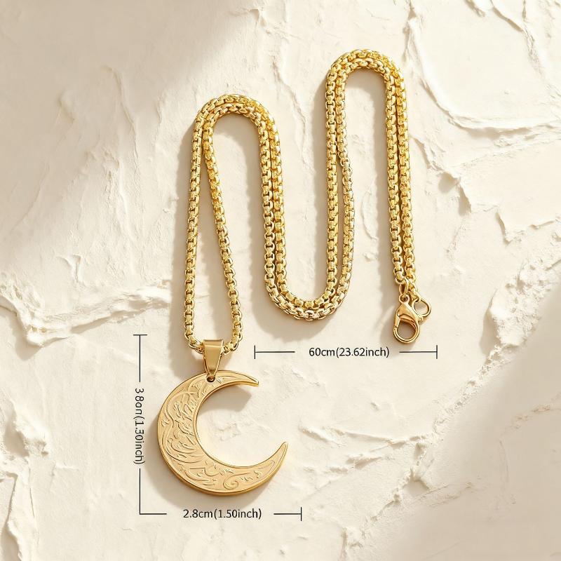 Unique And Sophisticated Design Featuring A Moon Pendant Necklace With Text Suitable For Both Men