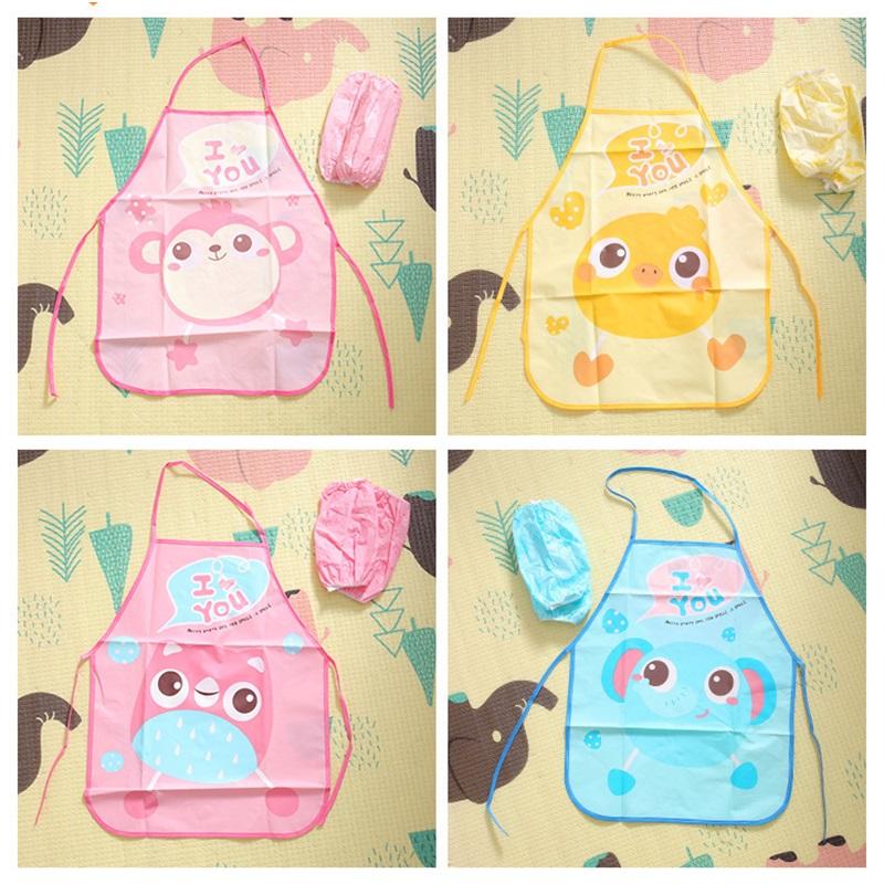 Cartoon Children Waterproof Apron & Sleeve Guard Set, Anti-Stain Art Cooking Apron