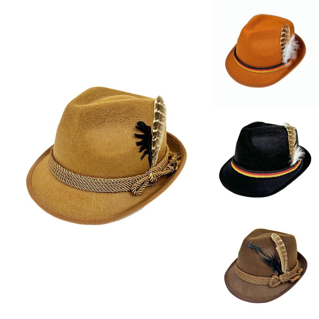 Beer Festival Jazz Hat Costume Prop For Oktoberfest Celebrations With Feather