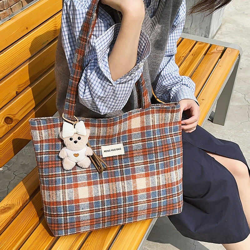 Große Kapazität Unordentlichkeitstasche Wollkaromuster Schulter Tragetasche