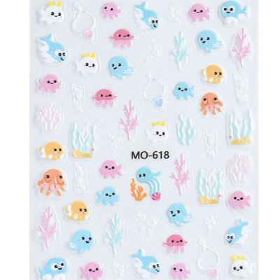 Embossed Starfish Octopus Coral Sea Beach Theme Nail Decals for Nail Art Decoration 3D Summer Cartoon Nail Stickers