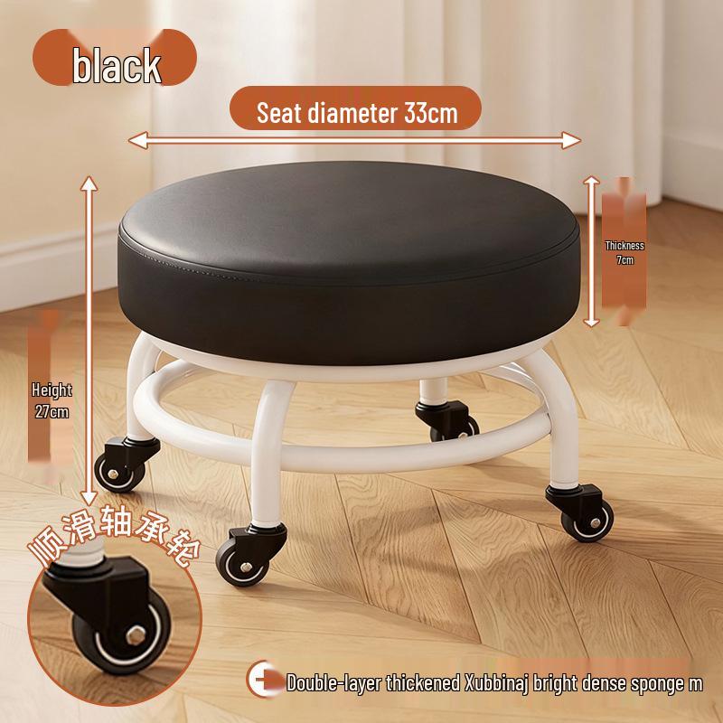 Swivel Caster Low Stool with Wheels - Adjustable Mobile Round Seat for Living Room, Children's Play Area, or Household Use.
