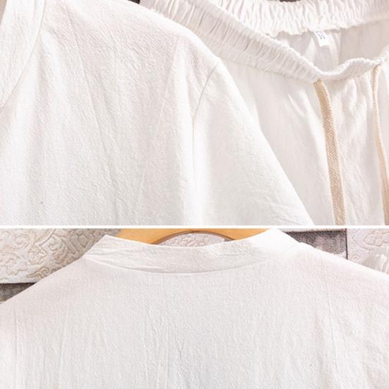 2 Pcs/Set Men T-shirt Shorts Set Solid Color Elastic Waist Loose V Neck Drawstring Homewear Deep Crotch Plus Size Casual Summer