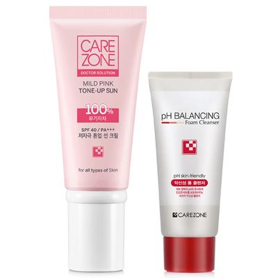 Care Zone Łagodny Różowy Krem Tonujący z Filtrem SPF 40 PA+++ + Łagodnie Kwasowy Zestaw Pianki Oczyszczającej, 81ml, 1 zestaw