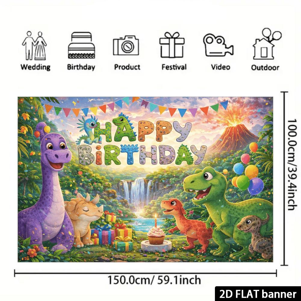 2D flat cartoon dinosaur birthday banner background fabric - Colorful dinosaur family gathering