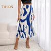 Skirt Fishtail Geometric Women Print Aline Skirt High Waist Large Hem Ribbed Office Lady Skirt Workwear