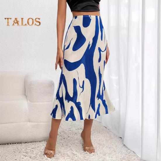 Skirt Fishtail Geometric Women Print Aline Skirt High Waist Large Hem Ribbed Office Lady Skirt Workwear