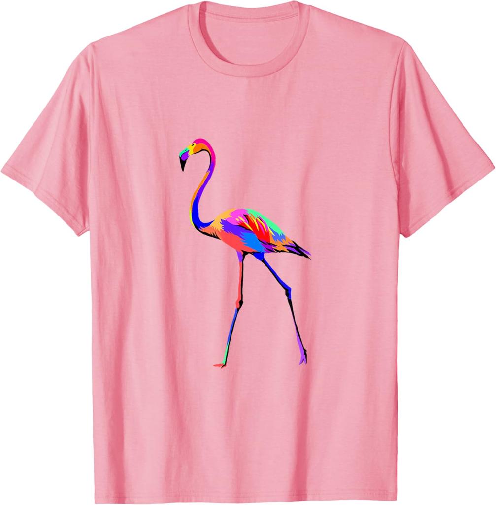 Colorful Pop Art Flamingo Graphic Tee Breathable Cotton Casual Short Sleeve T-Shirt