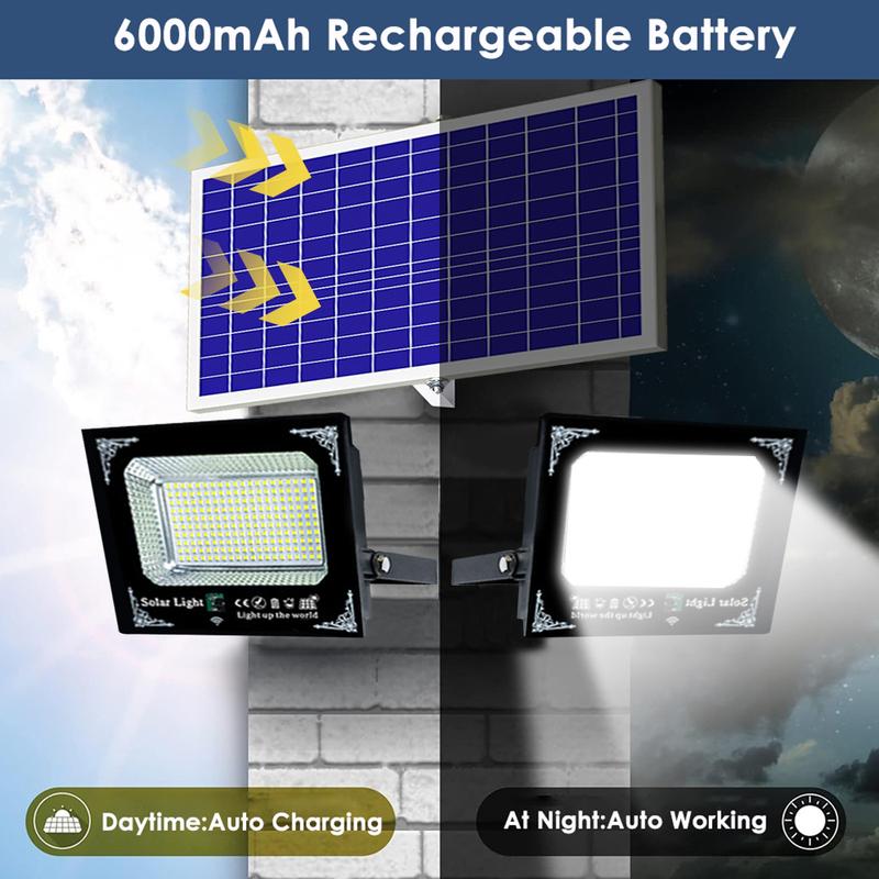 Lumière Solaire LED 500W Haute Luminosité Double Tête Projecteur Étanche Extérieur Mur de Jardin avec Panneau Solaire en Aluminium Pour Jardin