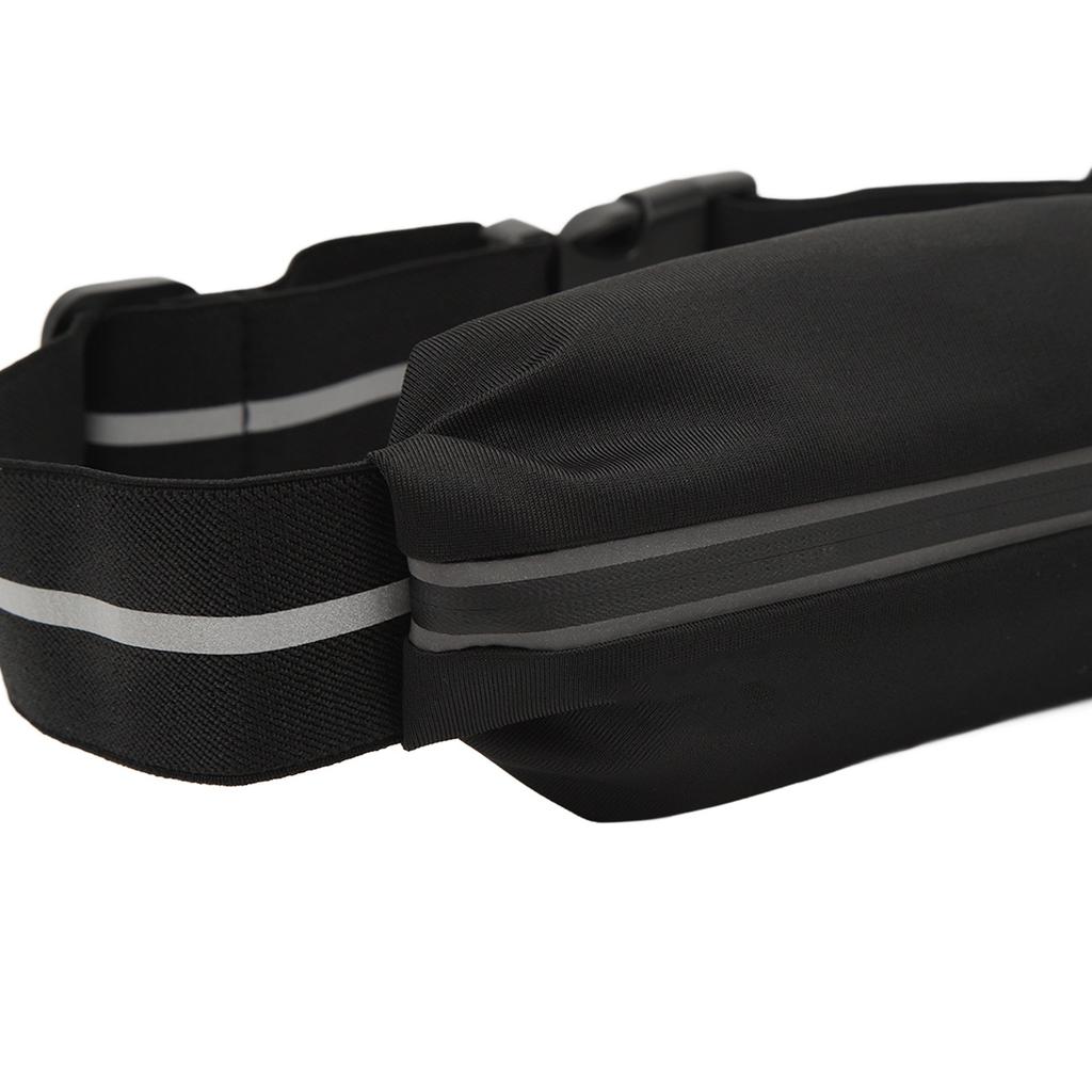 Sports Waist Bag with Headphone Hole Waterproof Reflective Strip Waist Pouch Adjustable Elastic Band Black