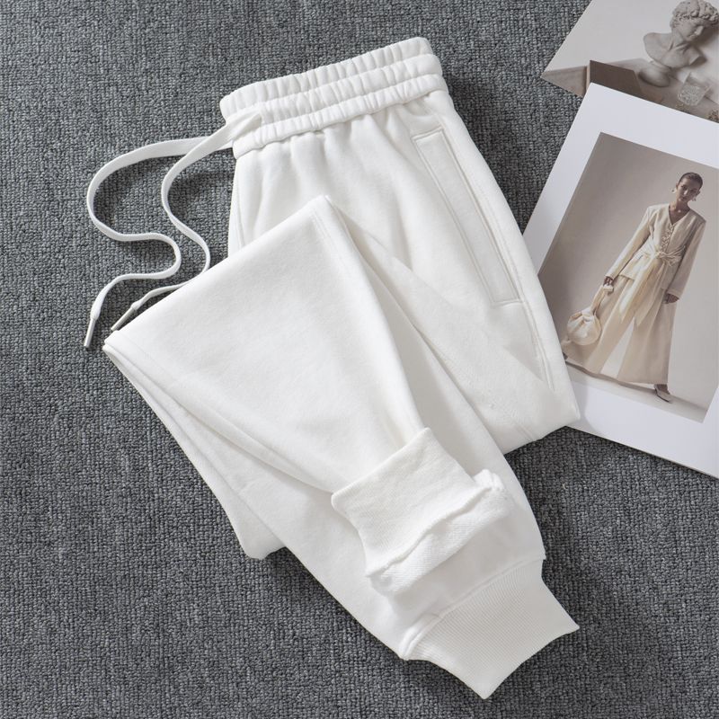 

Весенне-осенние хлопковые спортивные штаны с высокой талией, завязками на щиколотках, флисовой подкладкой, в стиле кэжуал White (62 Spring and Autumn) 2XL