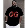 Men'S Casual Short-Sleeve T-Shirt Featuring a Red Scarf Print And 'OG' Lettering - Round Neck, Stretchy Knit Fabric, Comfortable for All Seasons