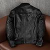 Mens Genuine Leather Jacket Top Grain Cowhide Biker Coat Stand Collar Motorcycle Riding Jacket with Armor Pockets Large Size