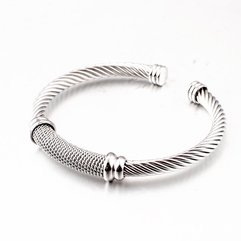 Unisex Titanium Steel C-Shaped Cable Rope Bracelet with Geometric Lines
