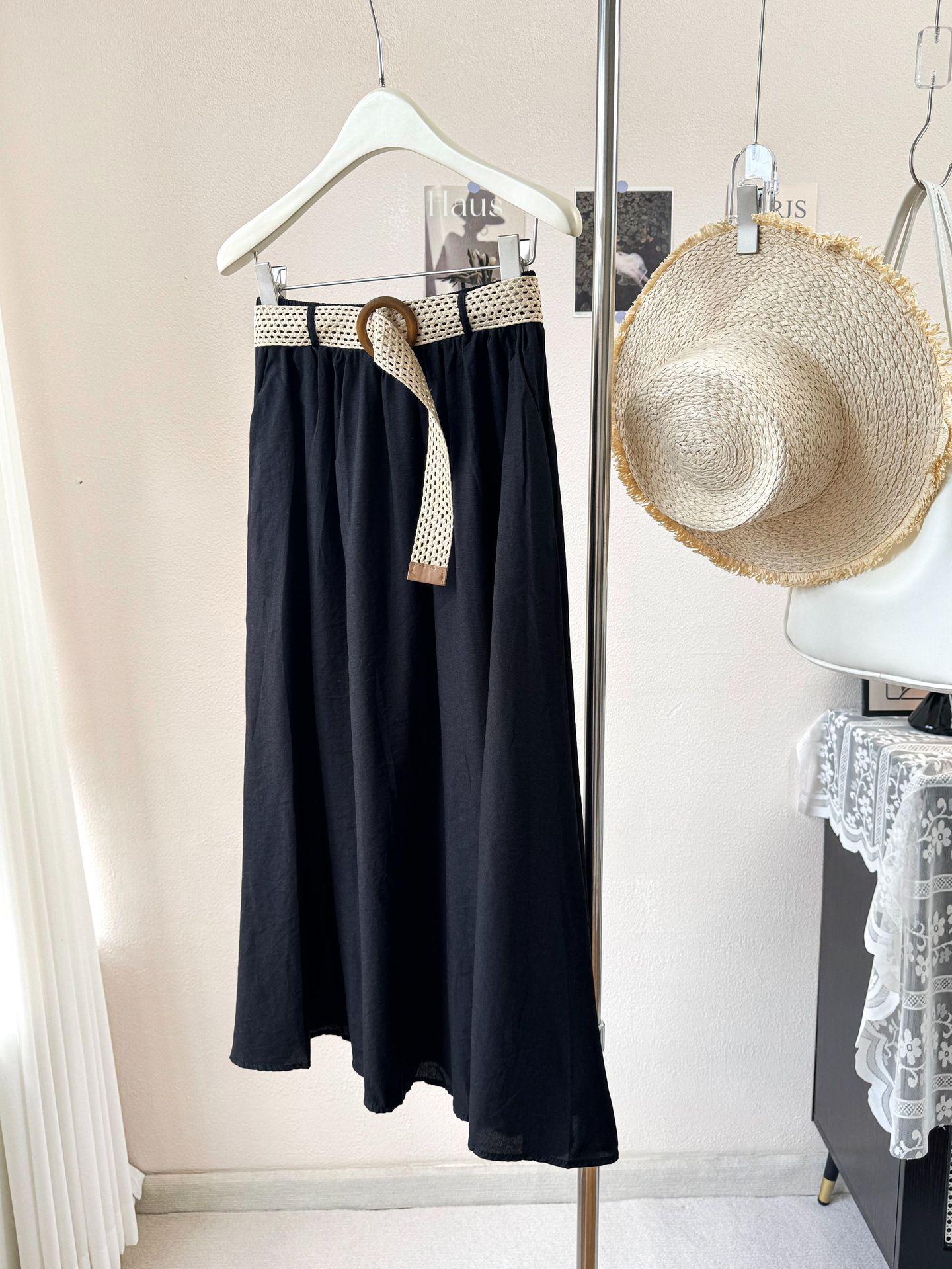 

Женская повседневная юбка-миди А-силуэта однотонная из ледяного шелка с плетеным поясом - Идеально для лета и пляжных дней One Size чёрный