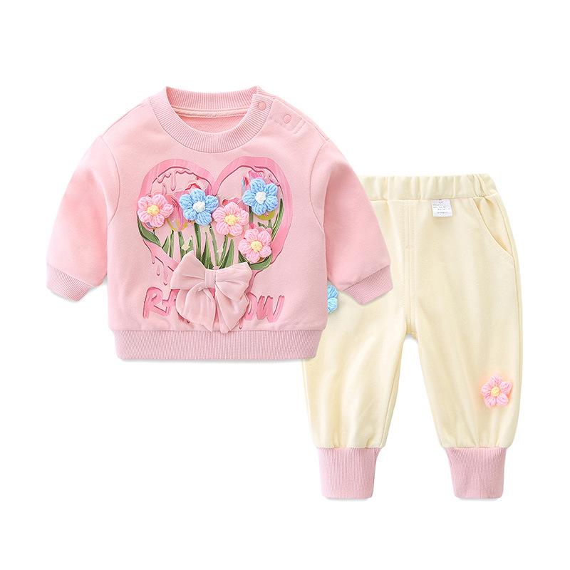 Toddler Girl Cotton Two-Piece: Fashionable Long Sleeve Sweatshirt Set for Spring & Autumn 2025