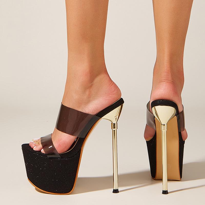Liyke Runway Style Bling Platform High Heels Sexy Party Stripper Slippers Female Open Toe Pvc Transparent Sandals Women Shoes