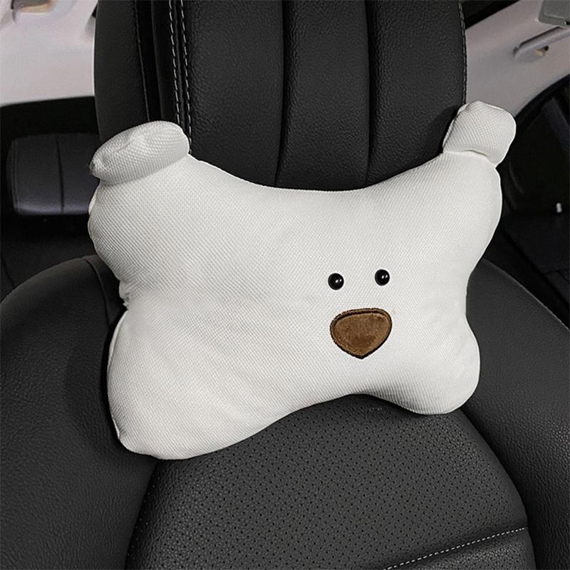 Niedliches schwarz-weißes Hunde-Auto-Kopfstützenkissen aus Plüsch, bequem und bequem