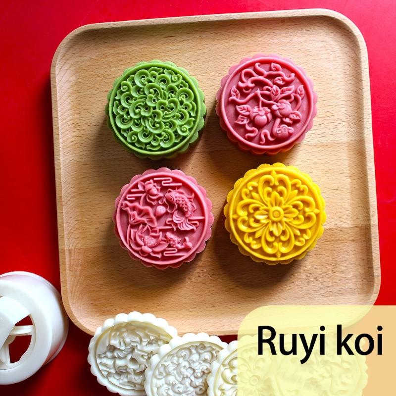 Functional Mooncakes Molds Set 4 Stamp Mooncakes Maker Delicate 3D Textured Pattern for Pastries Treat Designs