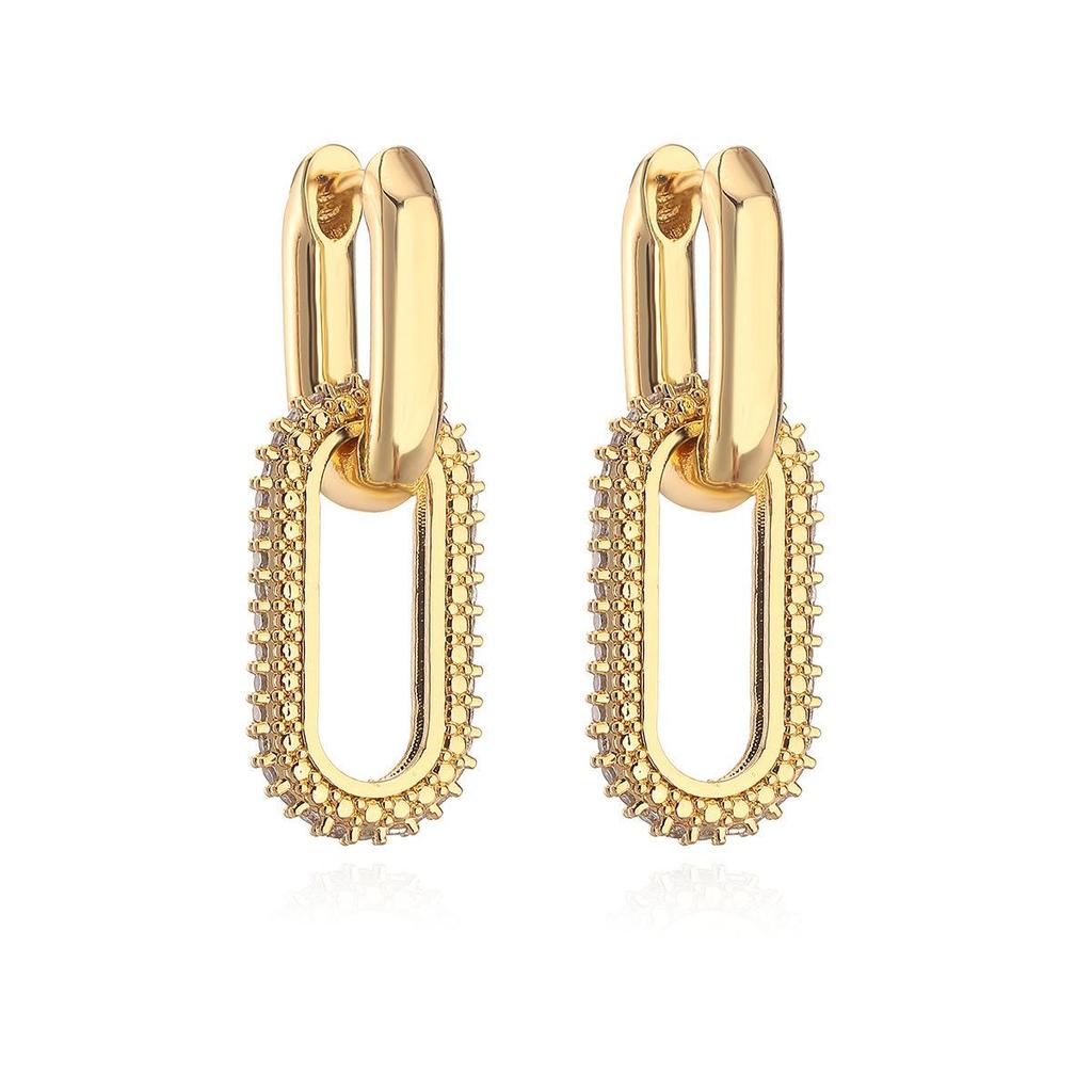 Trendy Double Hoop Oval Ear Cuff with Full Crystals Unique Fashion Earrings for Women