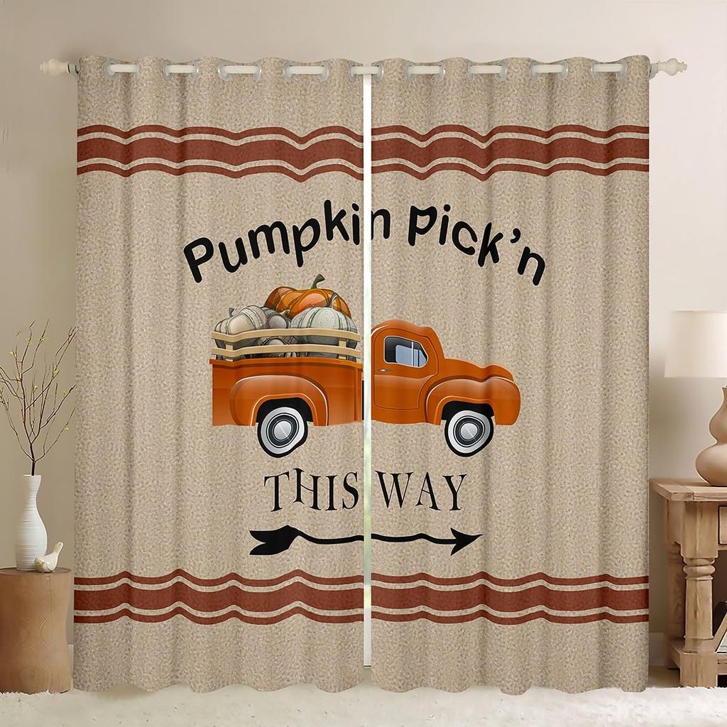 Fall Curtain Gnomes Autumn Thanksgiving Watercolor Maple Leaf Pumpkin Window Drapes Kitchen Living Room Treatments Curtains Polyester Great Treatment