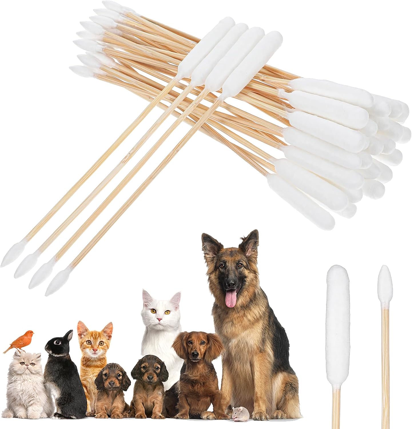 

300 Pieces Cotton Buds for Dogs and Cats Pet Cotton Ear Buds Swabs Long Swab Dog Ear Drops with Wood Handle for Dog Care Cleanin 50pcs