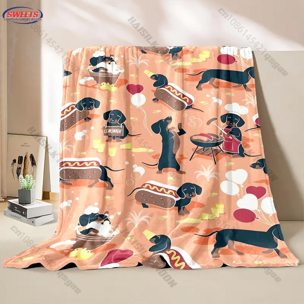 Funny Cartoon Dachshund Blanket Soft Flannel Blanket for Bed Couch Sofa Decor Blanket Birthday Christmas Gift for Son Daughter